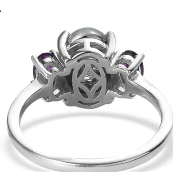 Aurora Moonstone & Amethyst Ring Platinum over Sterling Silver Sz 8! 💫 - Picture 7 of 7